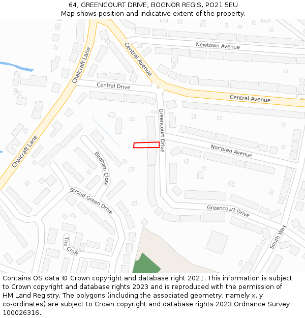 64, GREENCOURT DRIVE, BOGNOR REGIS, PO21 5EU: Location map and indicative extent of plot