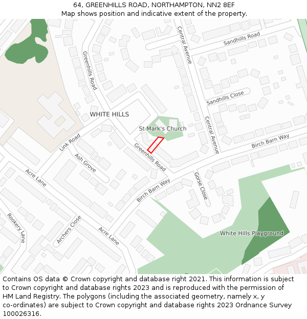 64, GREENHILLS ROAD, NORTHAMPTON, NN2 8EF: Location map and indicative extent of plot