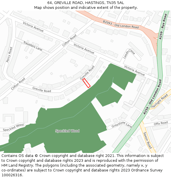 64, GREVILLE ROAD, HASTINGS, TN35 5AL: Location map and indicative extent of plot