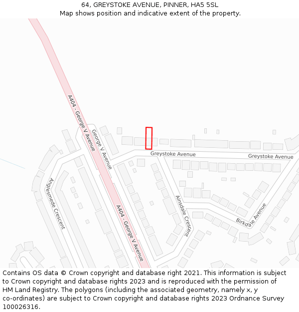 64, GREYSTOKE AVENUE, PINNER, HA5 5SL: Location map and indicative extent of plot