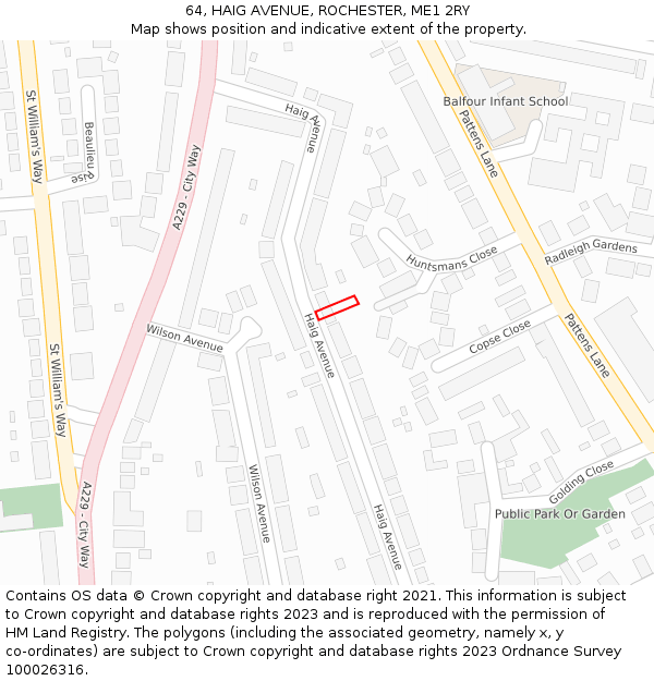 64, HAIG AVENUE, ROCHESTER, ME1 2RY: Location map and indicative extent of plot