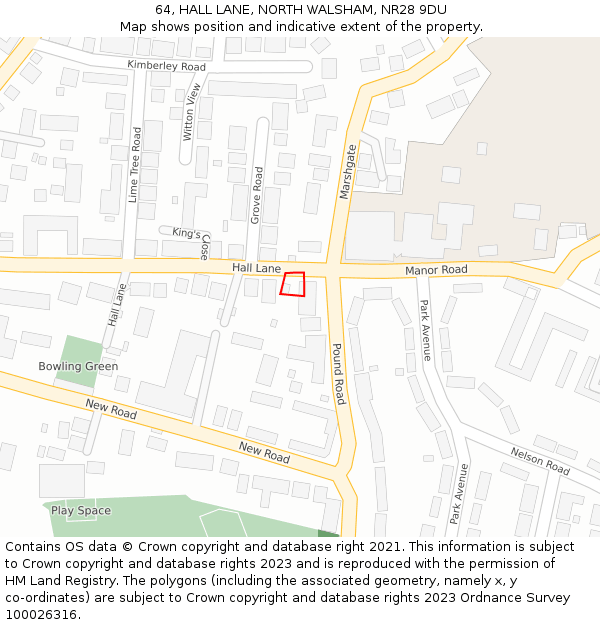 64, HALL LANE, NORTH WALSHAM, NR28 9DU: Location map and indicative extent of plot