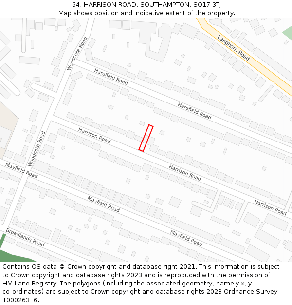 64, HARRISON ROAD, SOUTHAMPTON, SO17 3TJ: Location map and indicative extent of plot