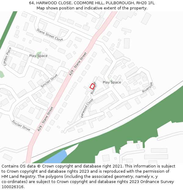64, HARWOOD CLOSE, CODMORE HILL, PULBOROUGH, RH20 1FL: Location map and indicative extent of plot