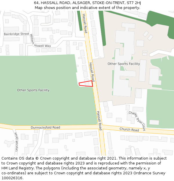 64, HASSALL ROAD, ALSAGER, STOKE-ON-TRENT, ST7 2HJ: Location map and indicative extent of plot