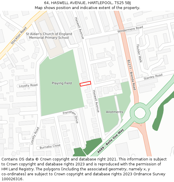 64, HASWELL AVENUE, HARTLEPOOL, TS25 5BJ: Location map and indicative extent of plot