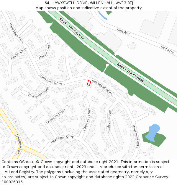 64, HAWKSWELL DRIVE, WILLENHALL, WV13 3EJ: Location map and indicative extent of plot