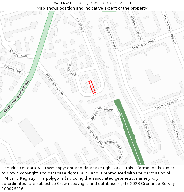 64, HAZELCROFT, BRADFORD, BD2 3TH: Location map and indicative extent of plot