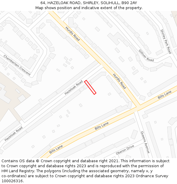 64, HAZELOAK ROAD, SHIRLEY, SOLIHULL, B90 2AY: Location map and indicative extent of plot