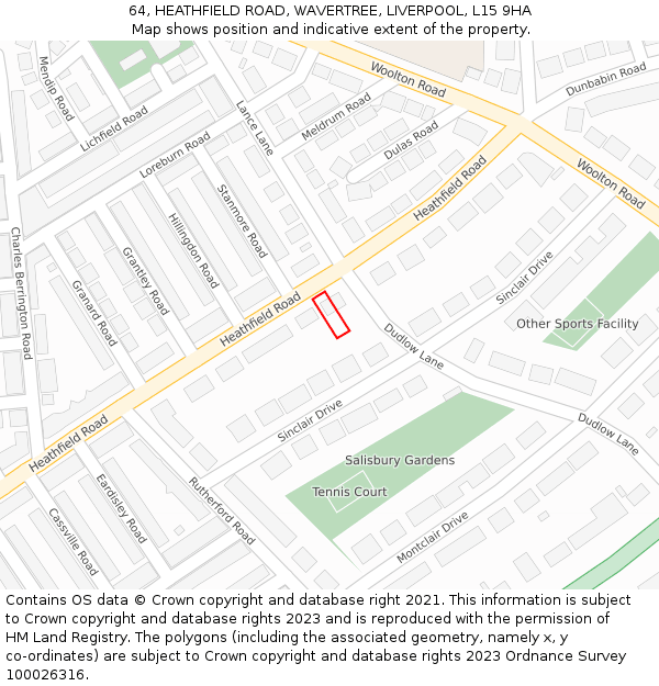 64, HEATHFIELD ROAD, WAVERTREE, LIVERPOOL, L15 9HA: Location map and indicative extent of plot