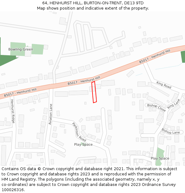 64, HENHURST HILL, BURTON-ON-TRENT, DE13 9TD: Location map and indicative extent of plot