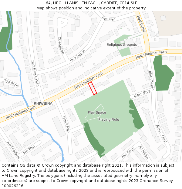 64, HEOL LLANISHEN FACH, CARDIFF, CF14 6LF: Location map and indicative extent of plot