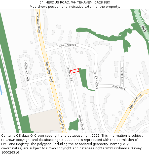 64, HERDUS ROAD, WHITEHAVEN, CA28 8BX: Location map and indicative extent of plot
