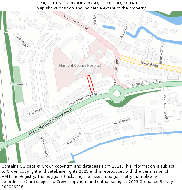 64, HERTINGFORDBURY ROAD, HERTFORD, SG14 1LB: Location map and indicative extent of plot