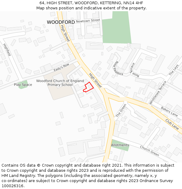64, HIGH STREET, WOODFORD, KETTERING, NN14 4HF: Location map and indicative extent of plot