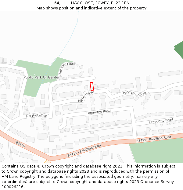 64, HILL HAY CLOSE, FOWEY, PL23 1EN: Location map and indicative extent of plot