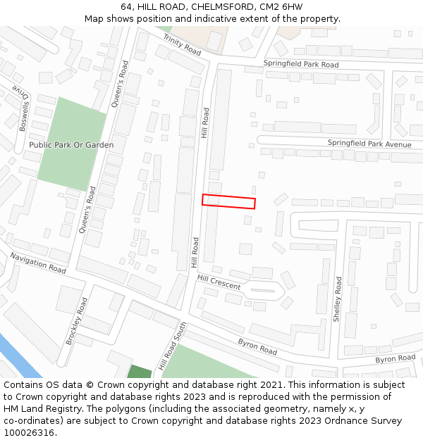 64, HILL ROAD, CHELMSFORD, CM2 6HW: Location map and indicative extent of plot
