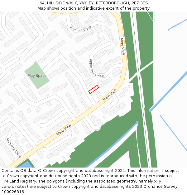 64, HILLSIDE WALK, YAXLEY, PETERBOROUGH, PE7 3ES: Location map and indicative extent of plot