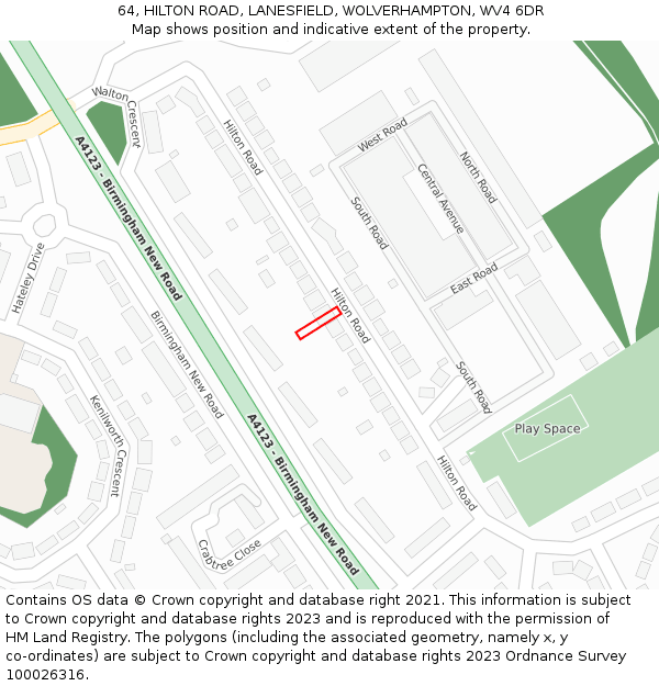 64, HILTON ROAD, LANESFIELD, WOLVERHAMPTON, WV4 6DR: Location map and indicative extent of plot