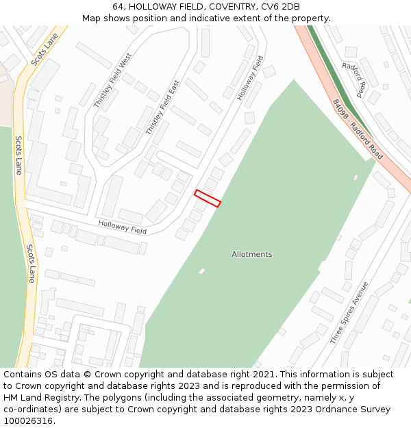 64, HOLLOWAY FIELD, COVENTRY, CV6 2DB: Location map and indicative extent of plot