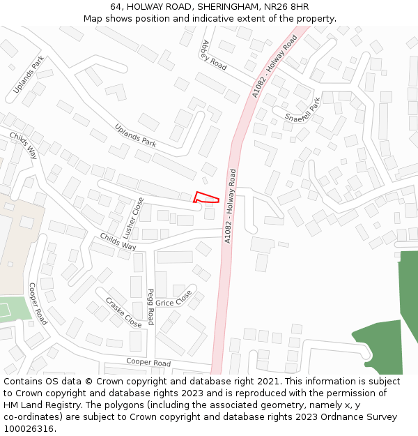 64, HOLWAY ROAD, SHERINGHAM, NR26 8HR: Location map and indicative extent of plot