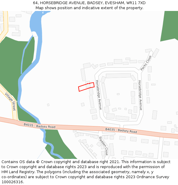 64, HORSEBRIDGE AVENUE, BADSEY, EVESHAM, WR11 7XD: Location map and indicative extent of plot
