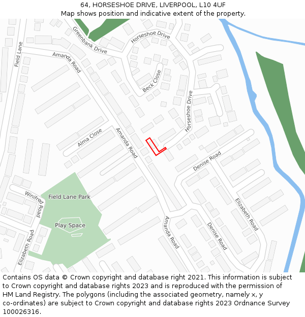 64, HORSESHOE DRIVE, LIVERPOOL, L10 4UF: Location map and indicative extent of plot