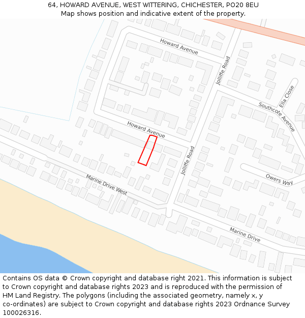 64, HOWARD AVENUE, WEST WITTERING, CHICHESTER, PO20 8EU: Location map and indicative extent of plot