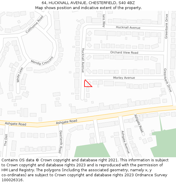 64, HUCKNALL AVENUE, CHESTERFIELD, S40 4BZ: Location map and indicative extent of plot