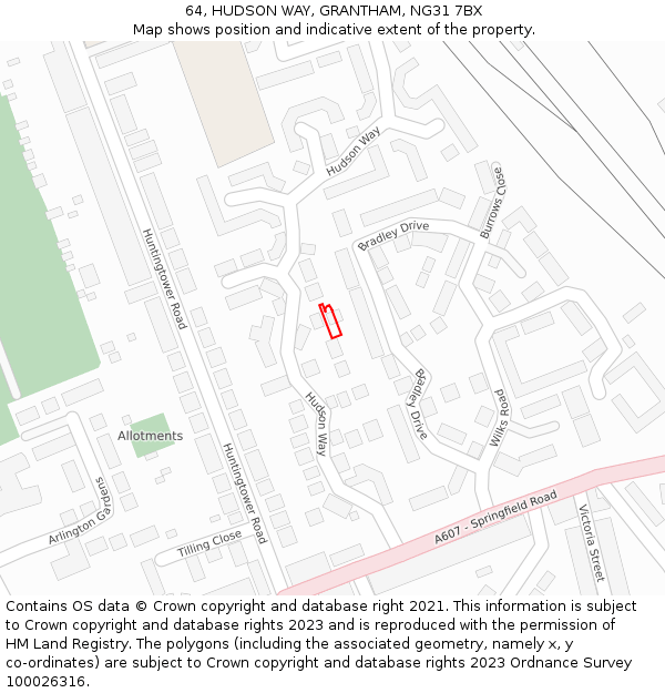 64, HUDSON WAY, GRANTHAM, NG31 7BX: Location map and indicative extent of plot