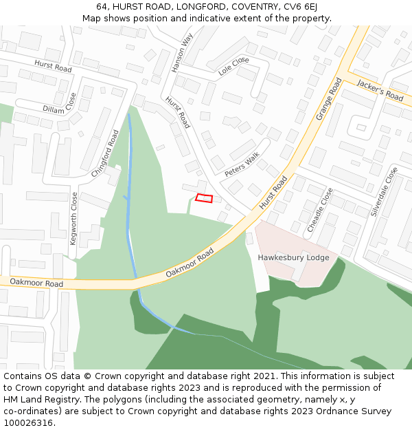 64, HURST ROAD, LONGFORD, COVENTRY, CV6 6EJ: Location map and indicative extent of plot