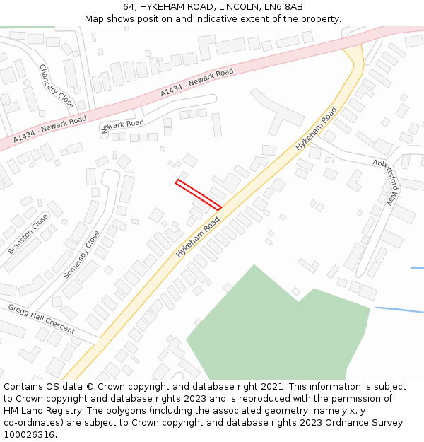 64, HYKEHAM ROAD, LINCOLN, LN6 8AB: Location map and indicative extent of plot