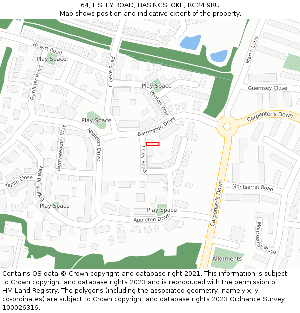 64, ILSLEY ROAD, BASINGSTOKE, RG24 9RU: Location map and indicative extent of plot