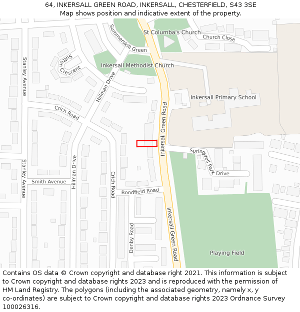 64, INKERSALL GREEN ROAD, INKERSALL, CHESTERFIELD, S43 3SE: Location map and indicative extent of plot