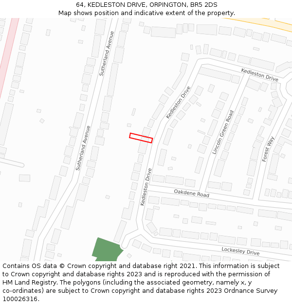 64, KEDLESTON DRIVE, ORPINGTON, BR5 2DS: Location map and indicative extent of plot