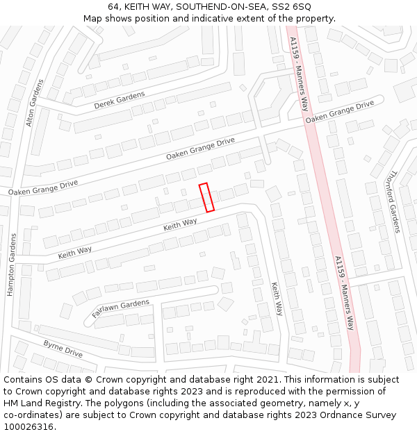 64, KEITH WAY, SOUTHEND-ON-SEA, SS2 6SQ: Location map and indicative extent of plot