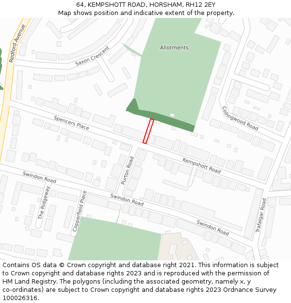 64, KEMPSHOTT ROAD, HORSHAM, RH12 2EY: Location map and indicative extent of plot