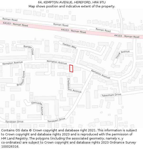 64, KEMPTON AVENUE, HEREFORD, HR4 9TU: Location map and indicative extent of plot