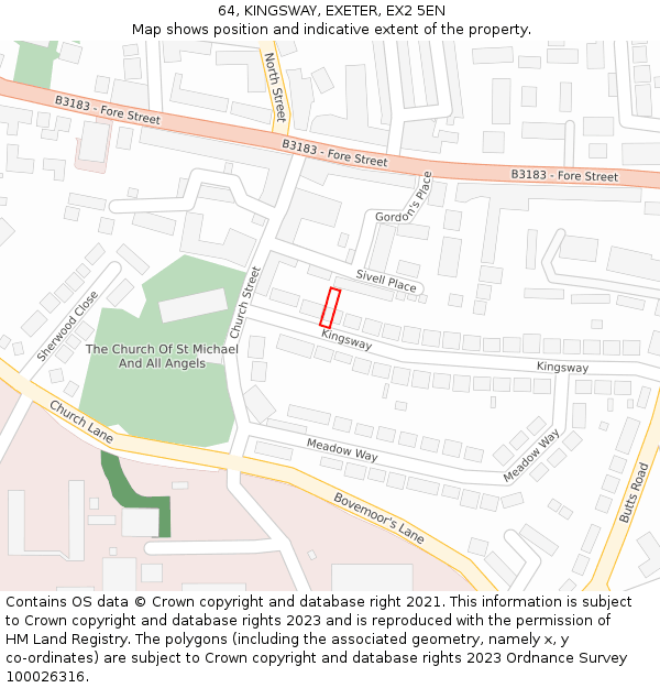 64, KINGSWAY, EXETER, EX2 5EN: Location map and indicative extent of plot