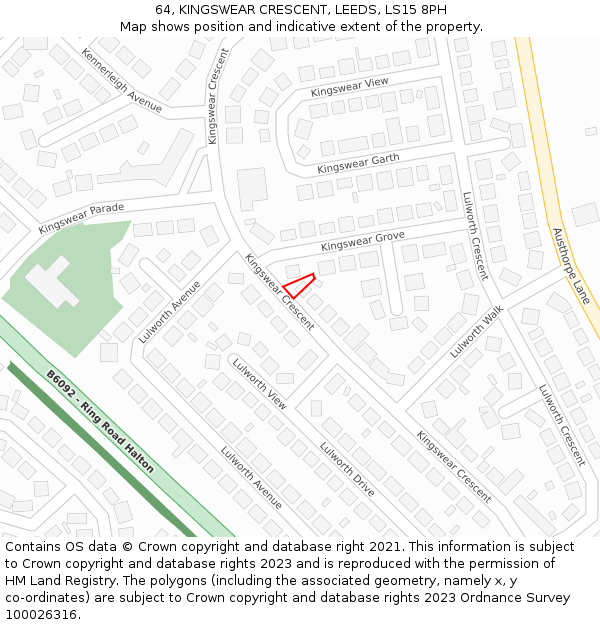 64, KINGSWEAR CRESCENT, LEEDS, LS15 8PH: Location map and indicative extent of plot