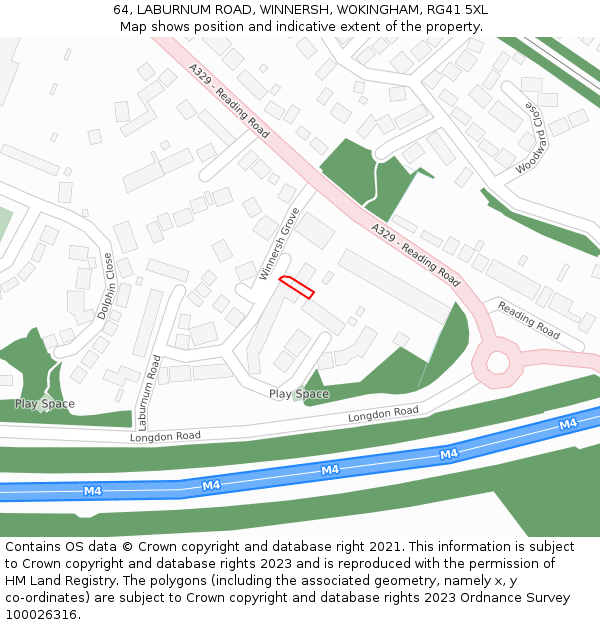 64, LABURNUM ROAD, WINNERSH, WOKINGHAM, RG41 5XL: Location map and indicative extent of plot