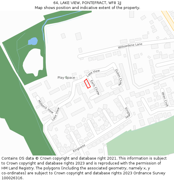 64, LAKE VIEW, PONTEFRACT, WF8 1JJ: Location map and indicative extent of plot