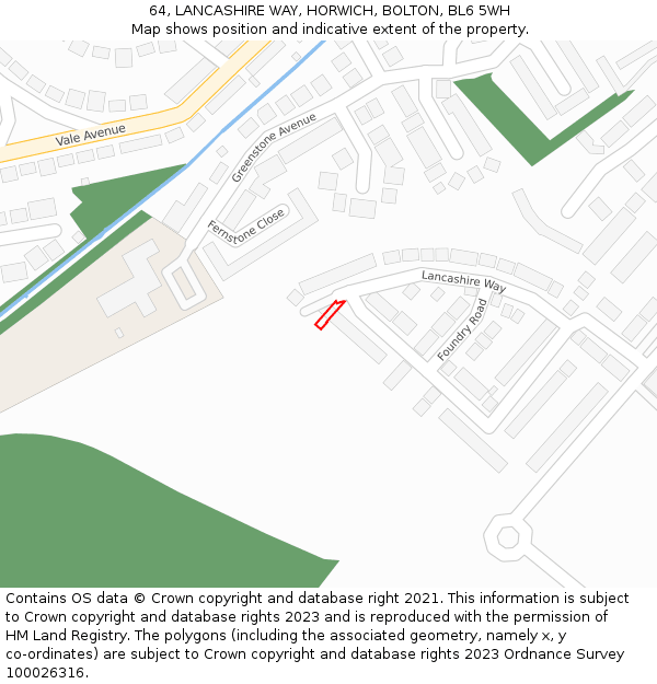 64, LANCASHIRE WAY, HORWICH, BOLTON, BL6 5WH: Location map and indicative extent of plot