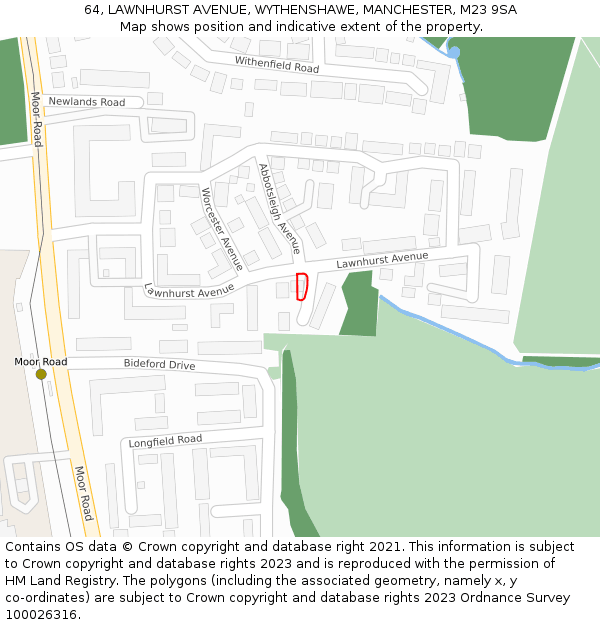 64, LAWNHURST AVENUE, WYTHENSHAWE, MANCHESTER, M23 9SA: Location map and indicative extent of plot