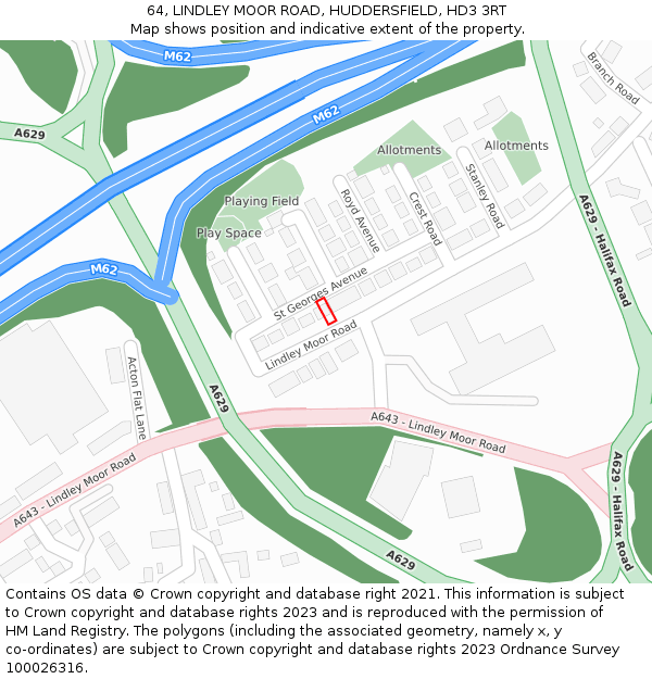 64, LINDLEY MOOR ROAD, HUDDERSFIELD, HD3 3RT: Location map and indicative extent of plot