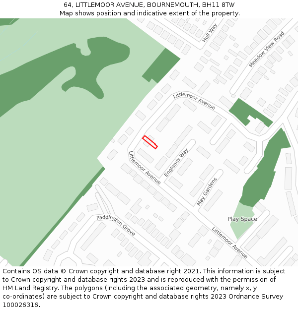 64, LITTLEMOOR AVENUE, BOURNEMOUTH, BH11 8TW: Location map and indicative extent of plot