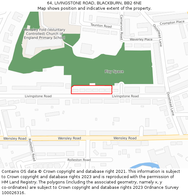 64, LIVINGSTONE ROAD, BLACKBURN, BB2 6NE: Location map and indicative extent of plot