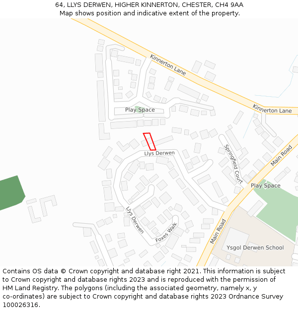 64, LLYS DERWEN, HIGHER KINNERTON, CHESTER, CH4 9AA: Location map and indicative extent of plot