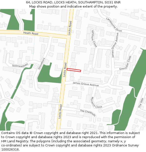 64, LOCKS ROAD, LOCKS HEATH, SOUTHAMPTON, SO31 6NR: Location map and indicative extent of plot