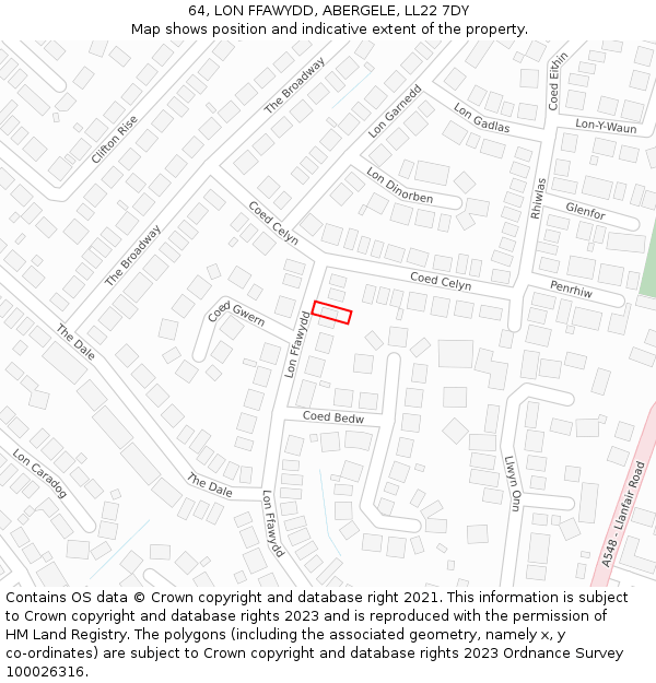 64, LON FFAWYDD, ABERGELE, LL22 7DY: Location map and indicative extent of plot